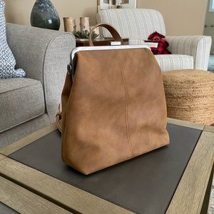 Susan Joy tan suede backpack purse